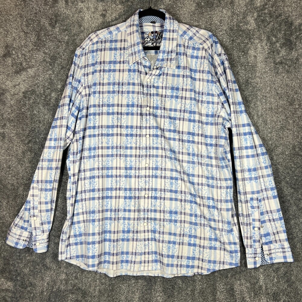 Scully Pearlsnap Shirt Mens XL Blue Plaid Signature Soft 100% Cotton Western